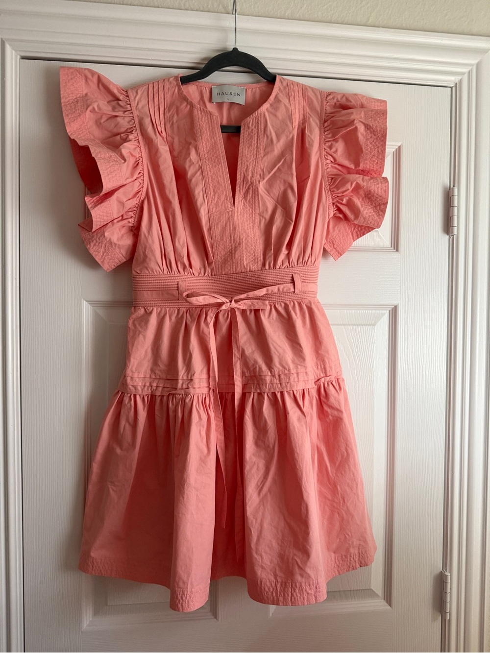 Coral Pink Ruffle Sleeve Cotton Dress